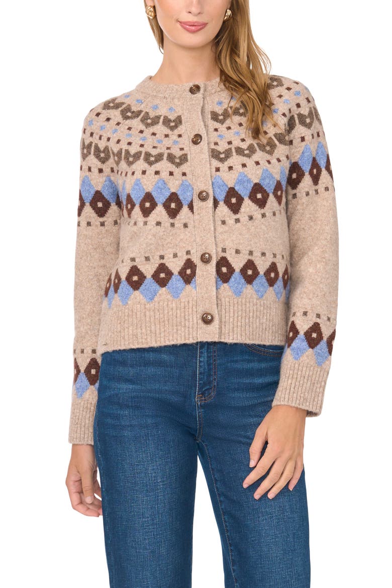 Fair Isle Cardigan, Main, color, BROWN SUGAR MELANGE