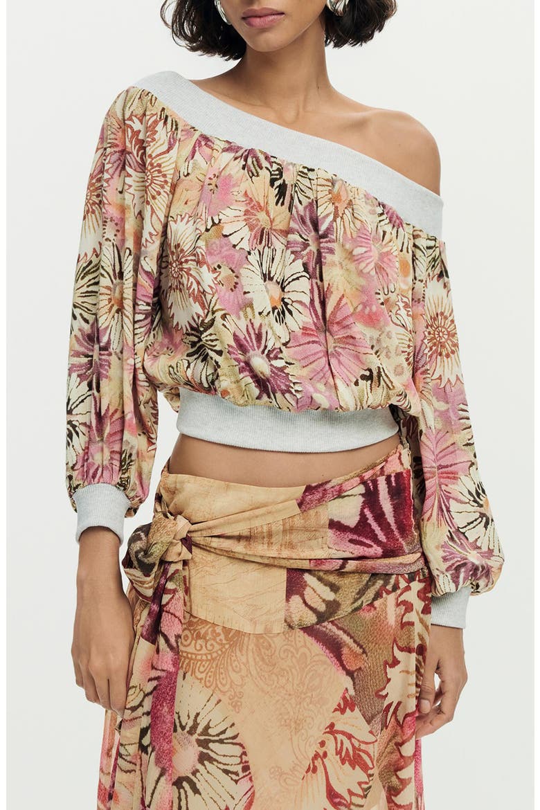 Print Off the Shoulder Top, Main, color, PINK