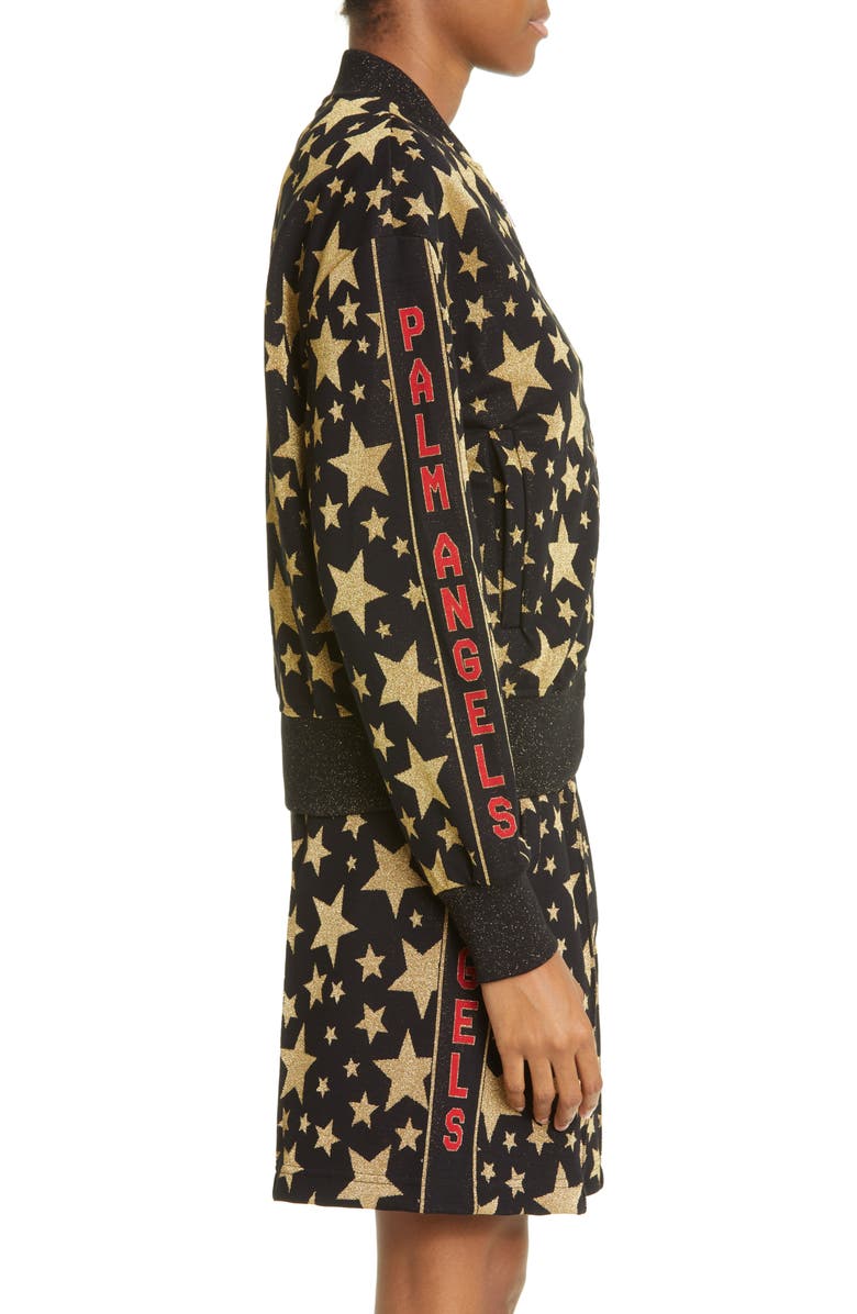 Palm Angels Star Metallic Jacquard Bomber Track Jacket, Alternate, color, 