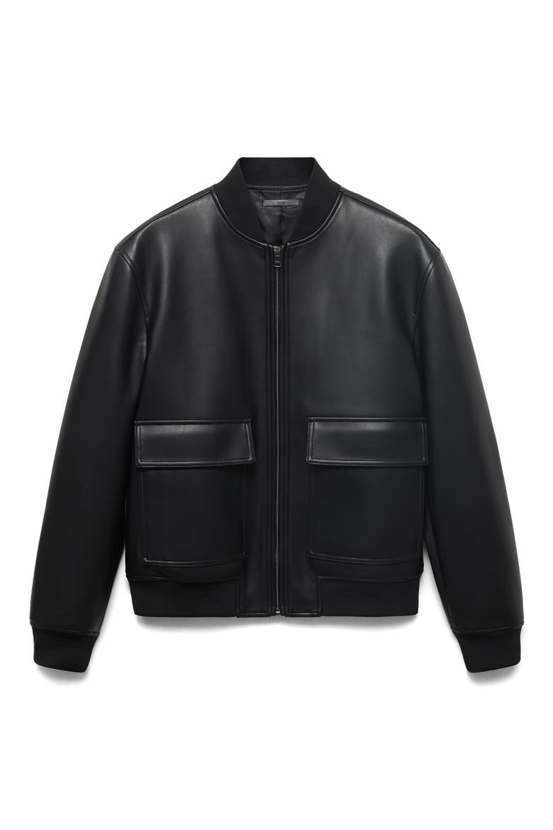Faux Leather Bomber Jacket, Alternate, color, BLACK