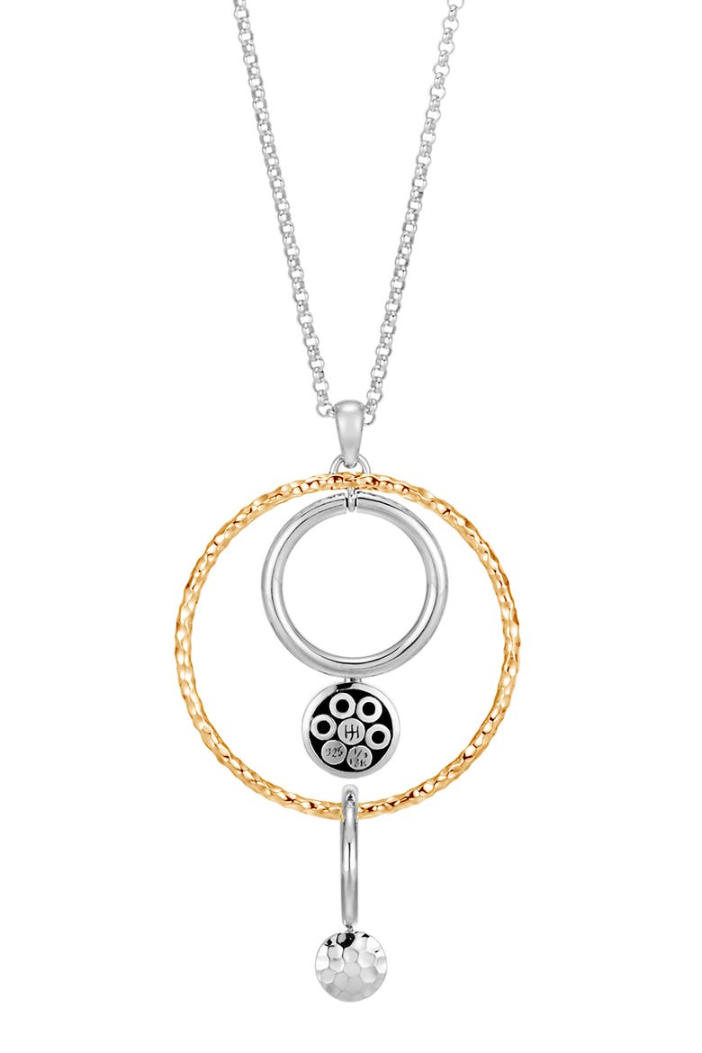 Dot Hammered Long Drop Pendant Necklace, Alternate, color, SILVER/ GOLD