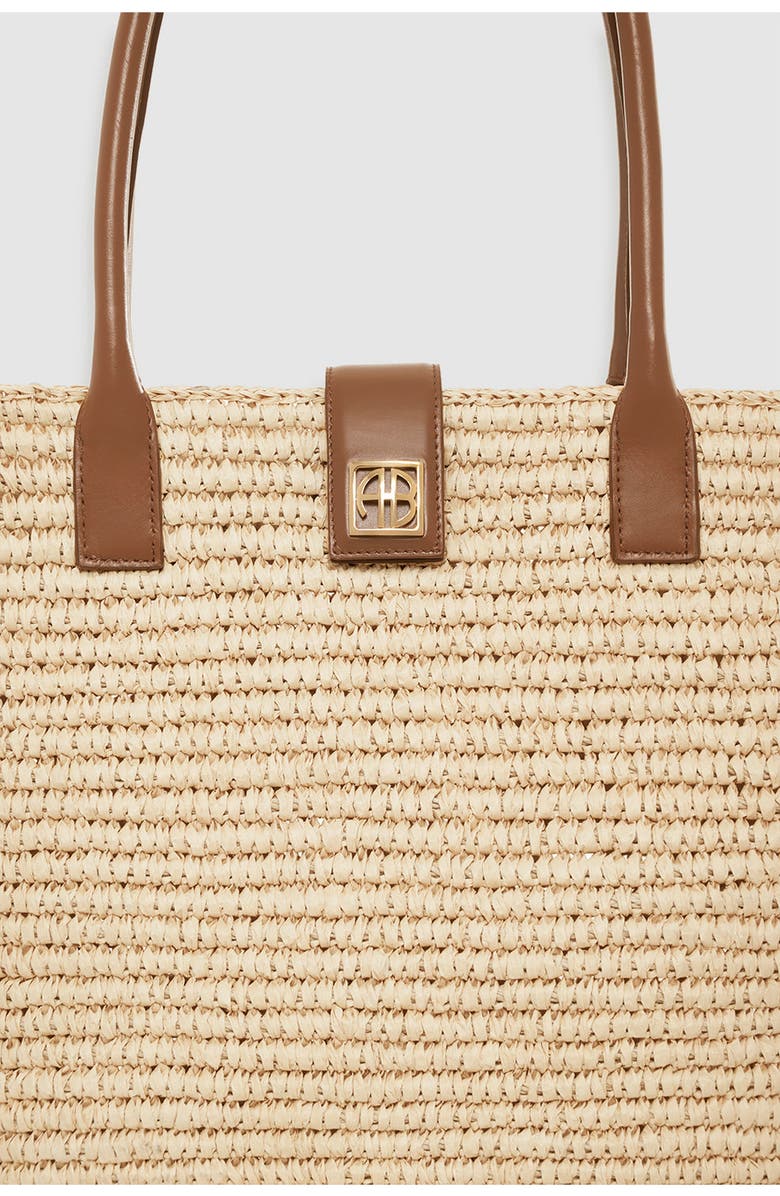 ANINE BING Lou Monogram Tote, Alternate, color, Natural / Cognac