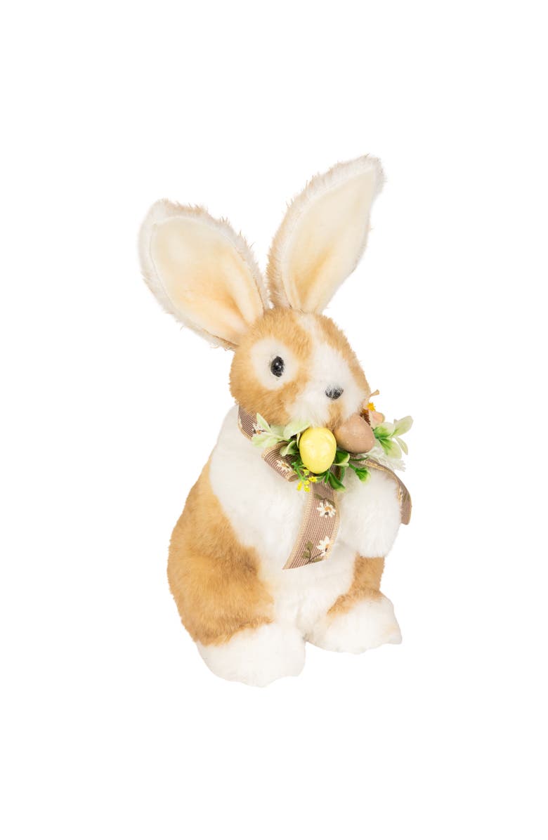Northlight Plush Rabbit with Floral Bow Easter Figurine - 10.25", Alternate, color, Brown