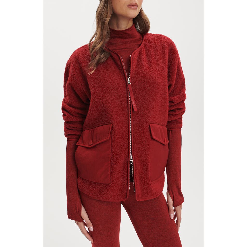 Varley Marina Collarless High Pile Fleece Jacket In Red