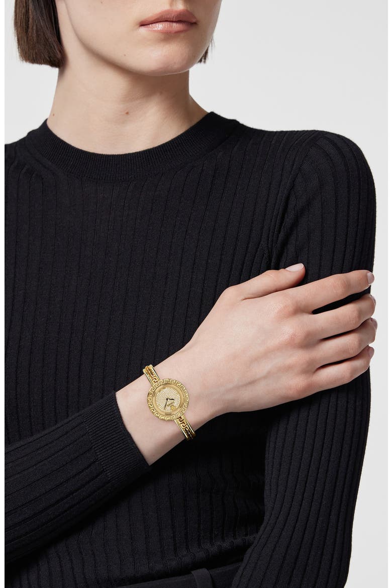La Greca Diamond Bracelet Watch, Leather Strap & Pendant Chain Gift Set, 28mm, Alternate, color, YELLOW GOLD