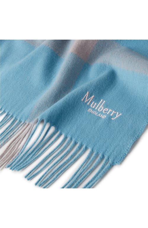Mulberry Large Check Merino Wool Scarf In Kingfisher Blue/powder Rose