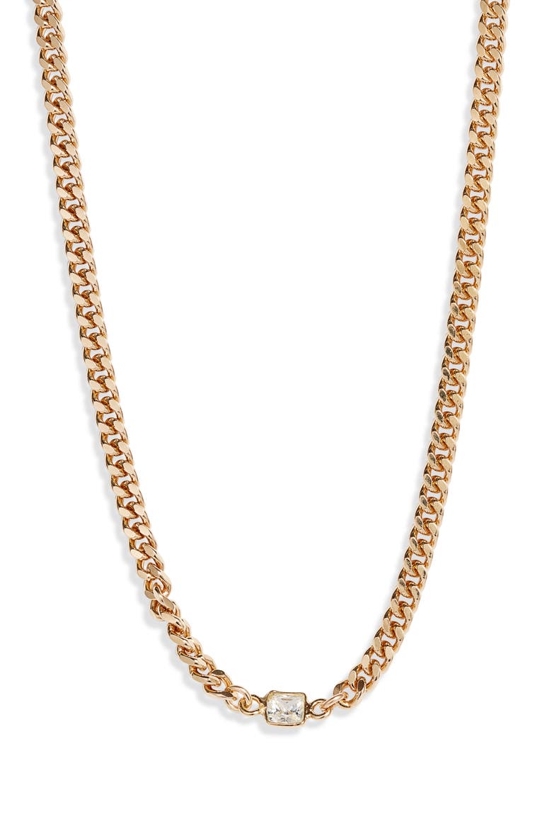 Kelcie Cubic Zirconia Cuban Chain Necklace, Main, color, GOLD