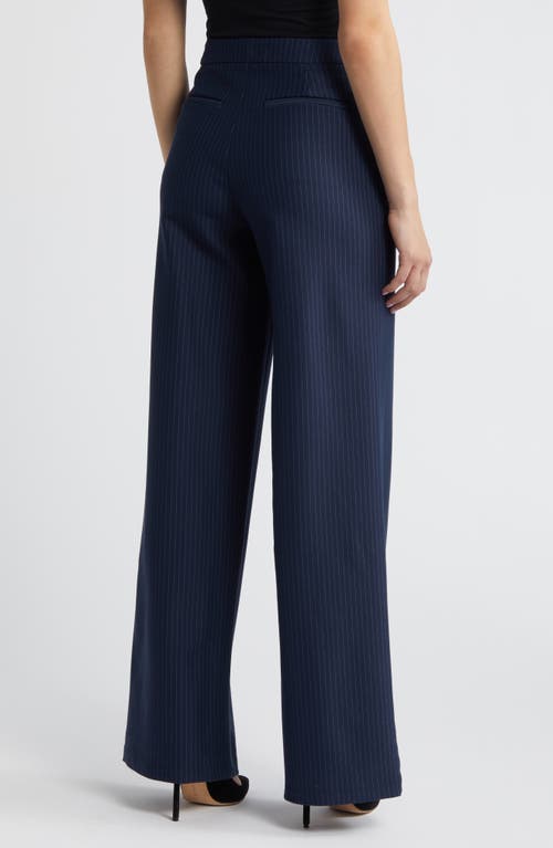 Good American Women's Striped Ponte Wide-leg Trousers In Ink Stripe