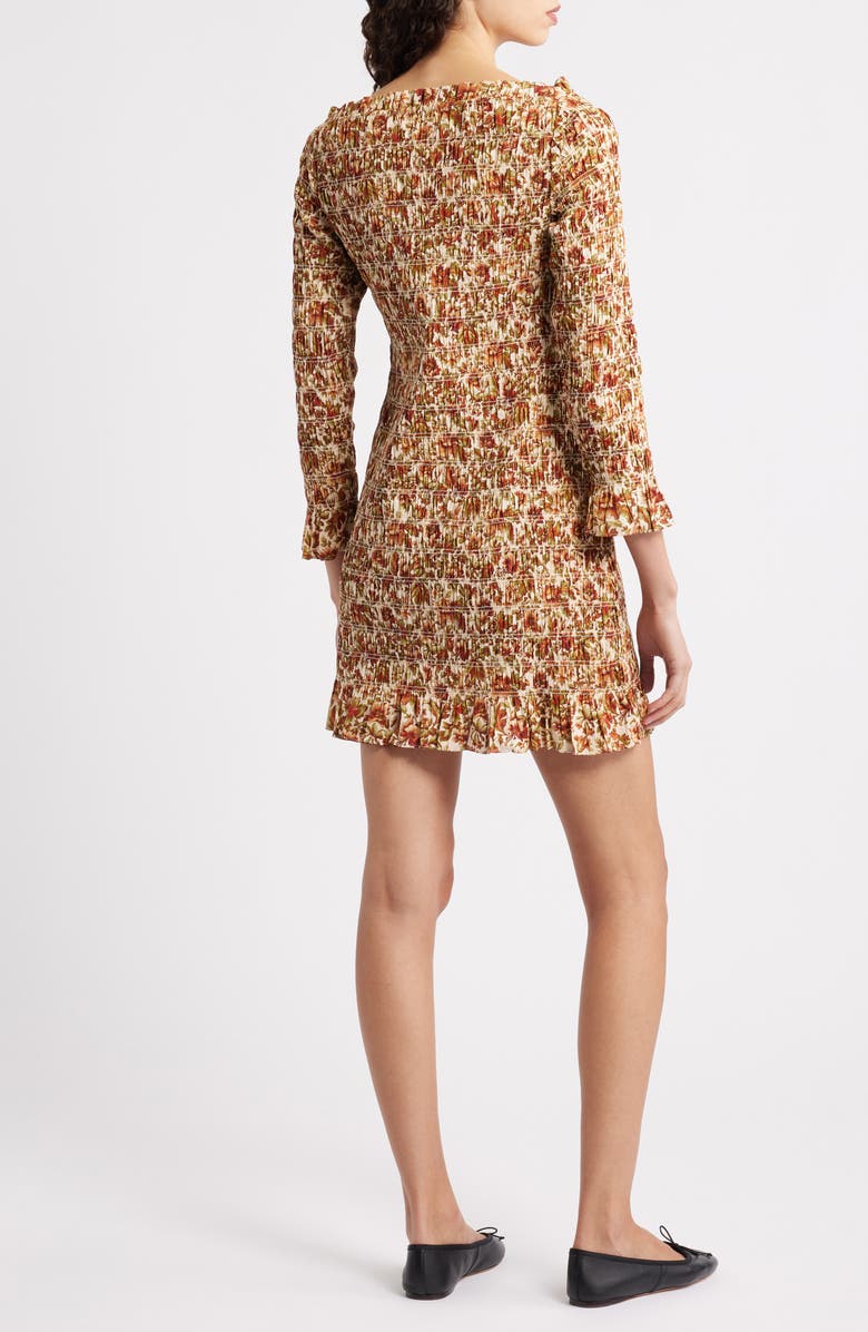 DÔEN Cecillia Floral Smocked Organic Cotton Minidress, Alternate, color, Ivory Reve Des Jardins