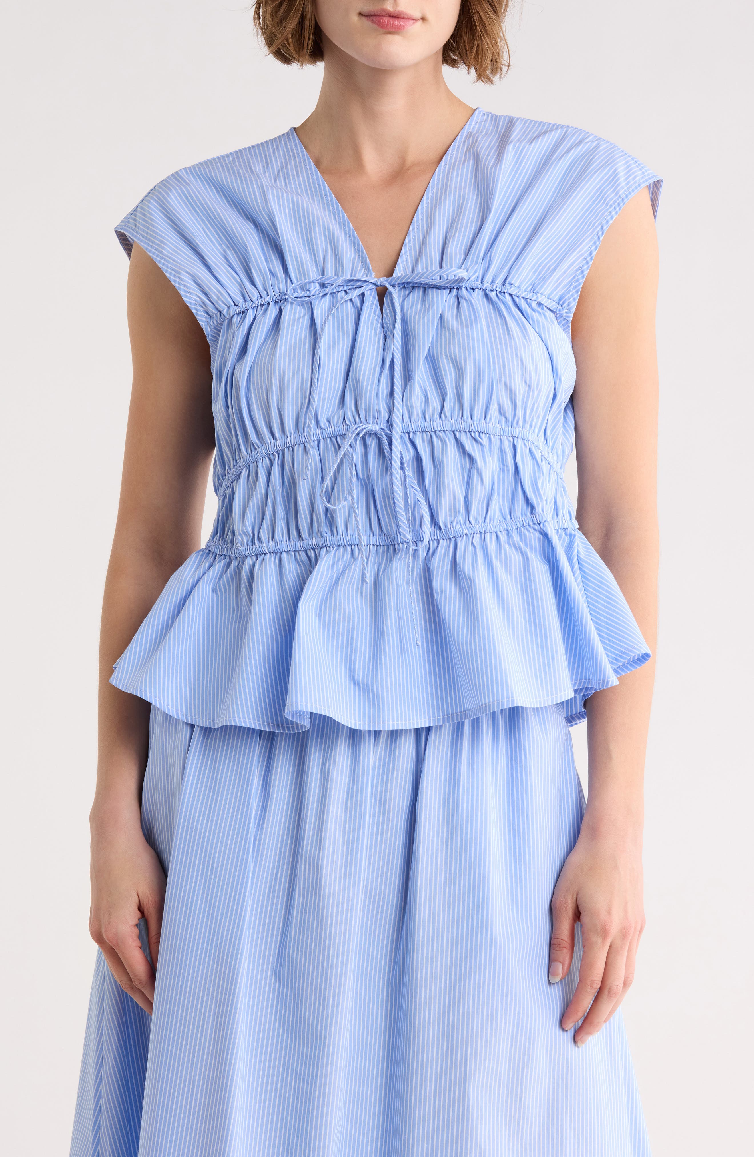 Ellen Tracy Shirred Tie Poplin Top