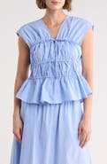 Ellen Tracy Shirred Tie Poplin Top