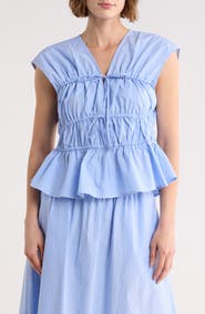 Ellen Tracy Shirred Tie Poplin Top