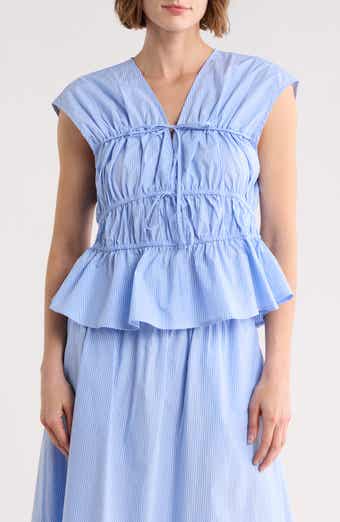 Ellen Tracy Shirred Tie Poplin Top
