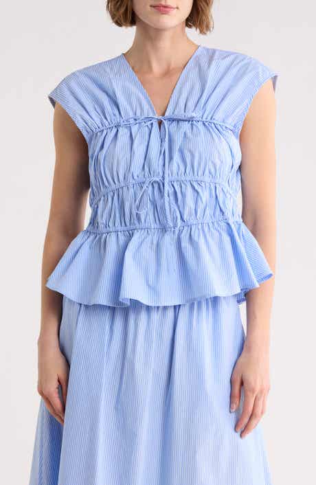 Ellen Tracy Shirred Tie Poplin Top