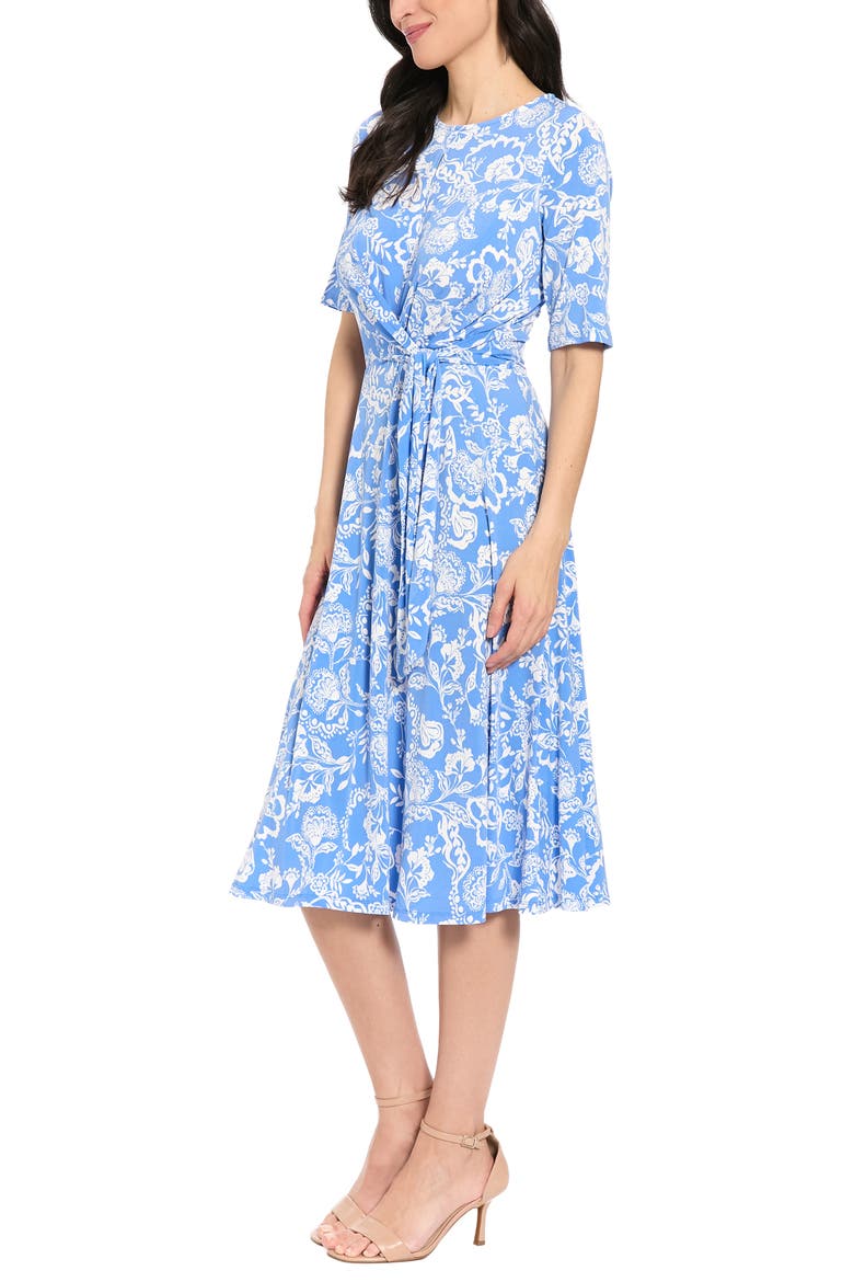 Elbow Sleeve A-Line Dress, Alternate, color, SKY/ WHITE