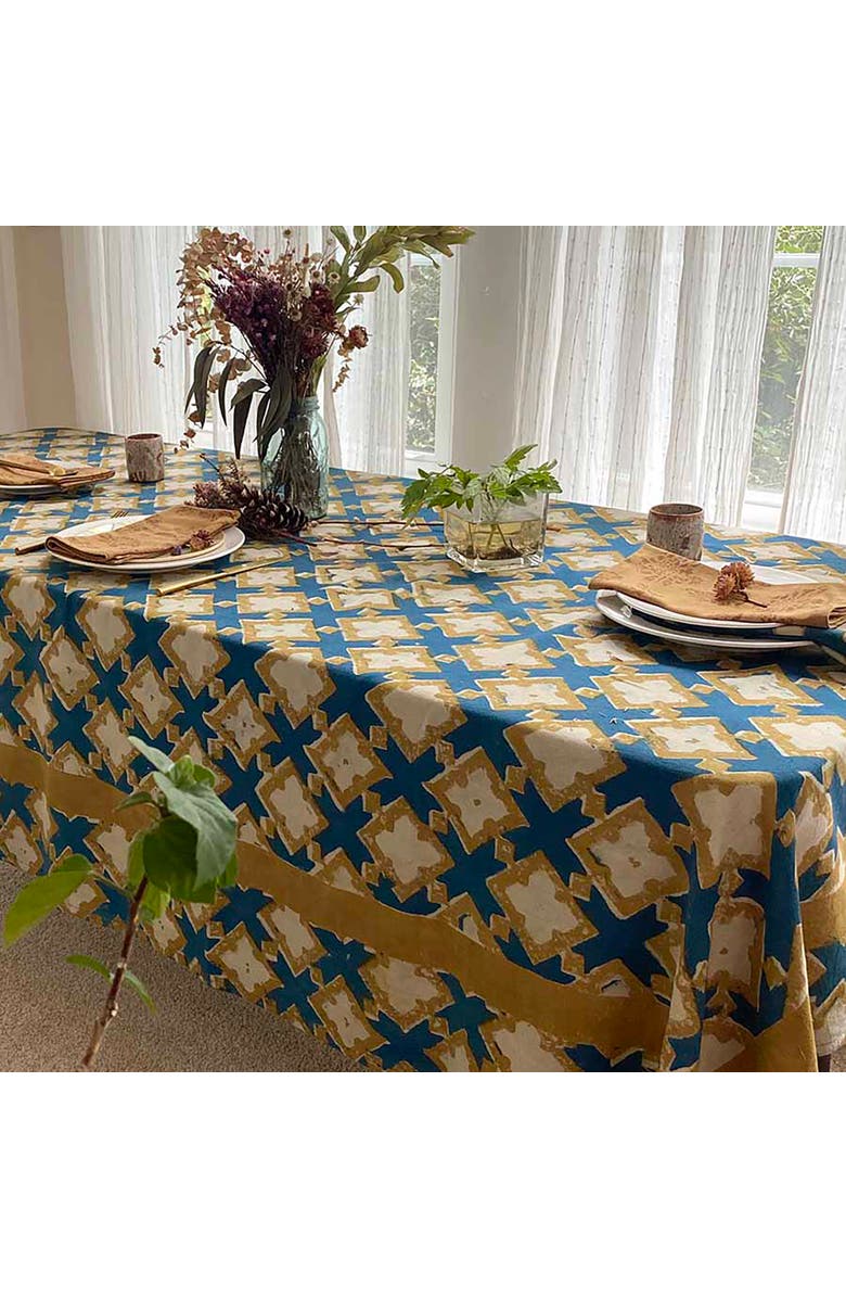 Ichcha Boho Organic Cotton Tablecloth, Alternate, color, Blue