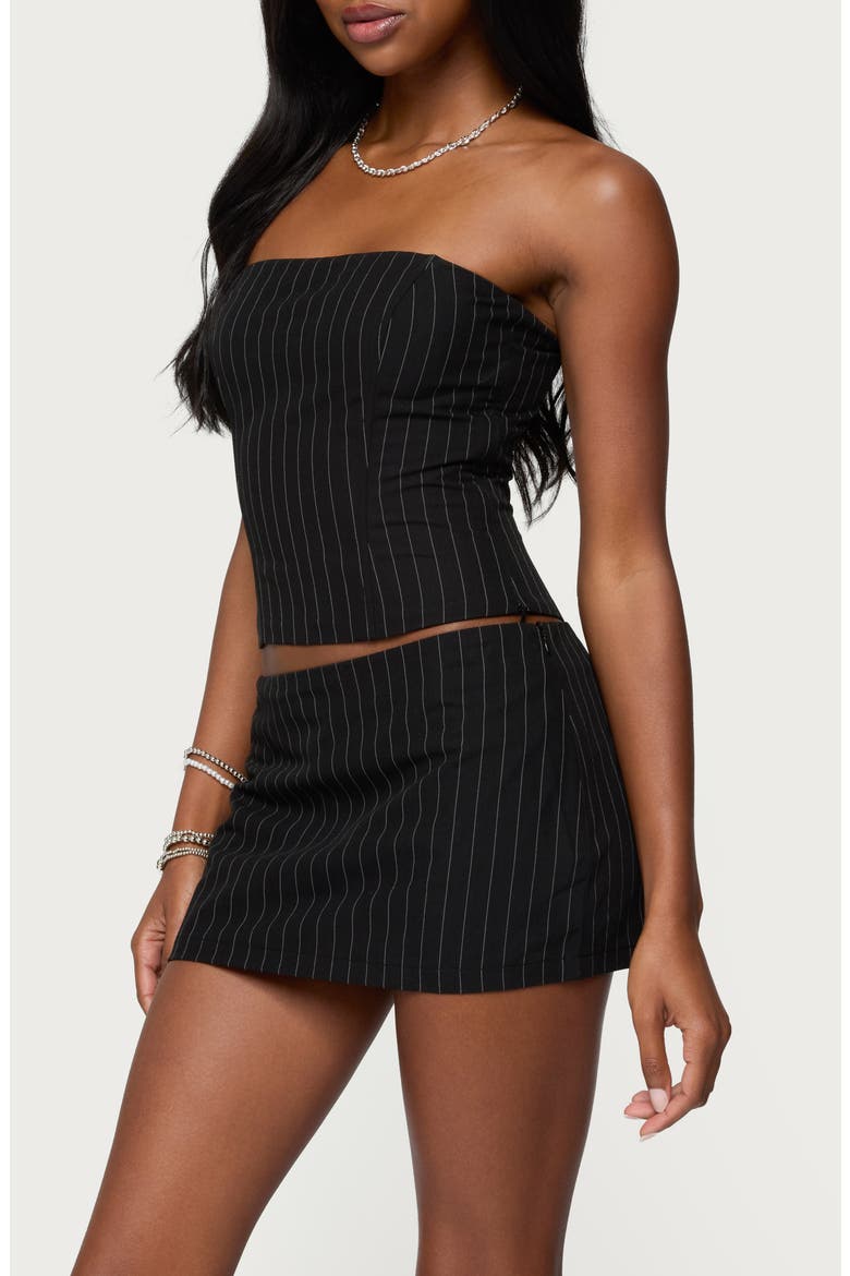 Maeve Strapless Pinstripe Corset Top, Alternate, color, BLACK