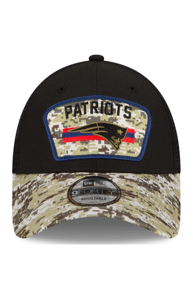New Era Men's New Era Black/Camo New England Patriots 2021 Salute To Service Trucker 9FORTY Snapback Adjustable Hat, Alternate, color, 