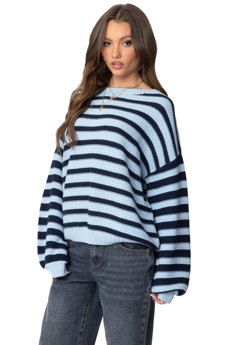 Aerin Oversize Stripe Cotton Sweater, Alternate, color, BLUE-AND-NAVY
