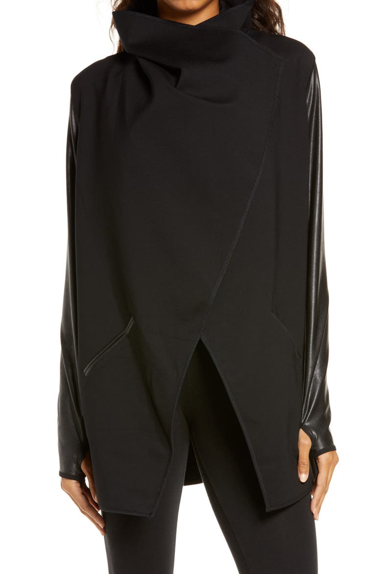 Faux Leather Convertible Jacket, Alternate, color, VERY BLACK