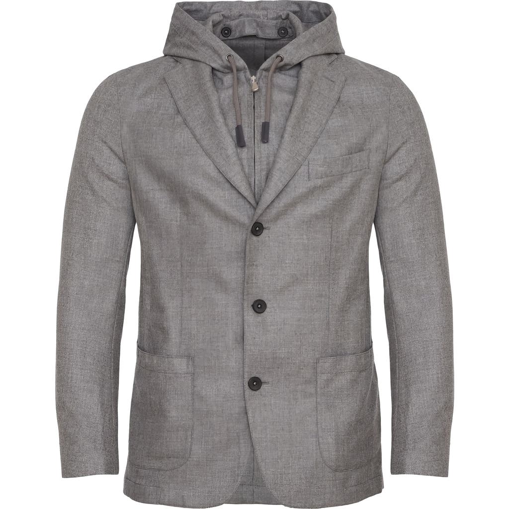Emanuel Berg Lorno Piana Wool & Cashmere Sport Coat with Removable Hooded Bib in Silver
