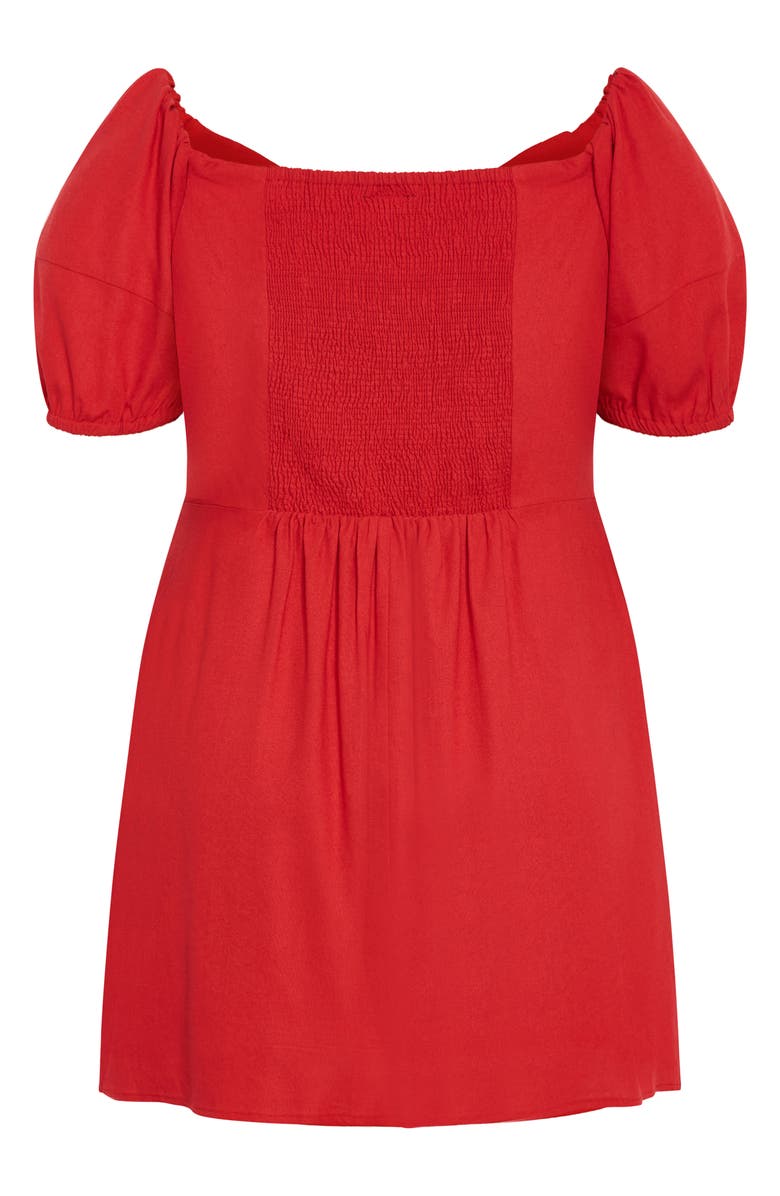 City Chic Macey Off the Shoulder Puff Sleeve Stretch Cotton Minidress, Alternate, color, Red