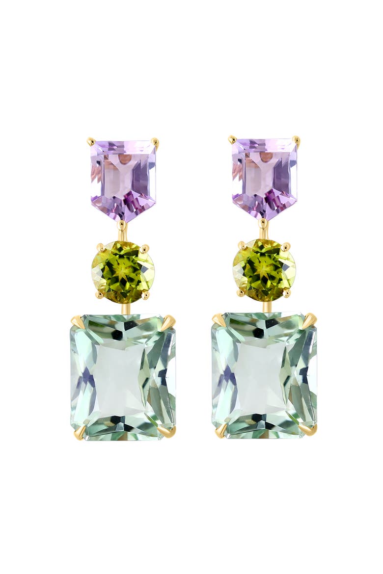 14K Yellow Gold ,Pink Amethyst,Green Amethyst,Peridot Earrings, Main, color, Hematite and FW Blush Pearl