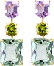 EFFY 14K Yellow Gold ,Pink Amethyst,Green Amethyst,Peridot Earrings
