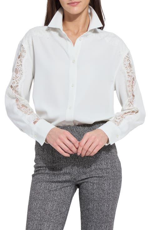 Natasha Lace Trim Button-Up Shirt