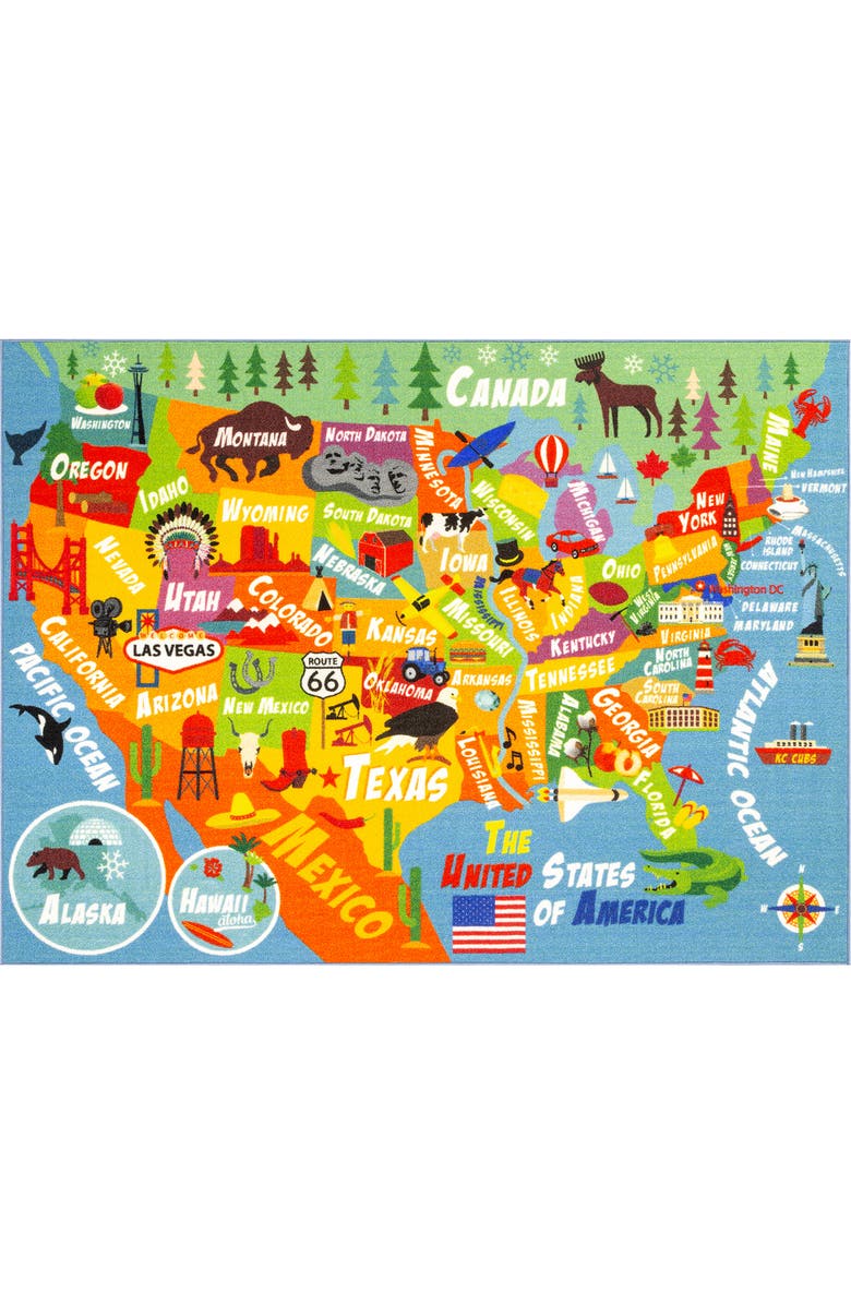 KC Cubs Educational Rug USA Map, 8 feet x 10 feet, Main, color, Multicolored