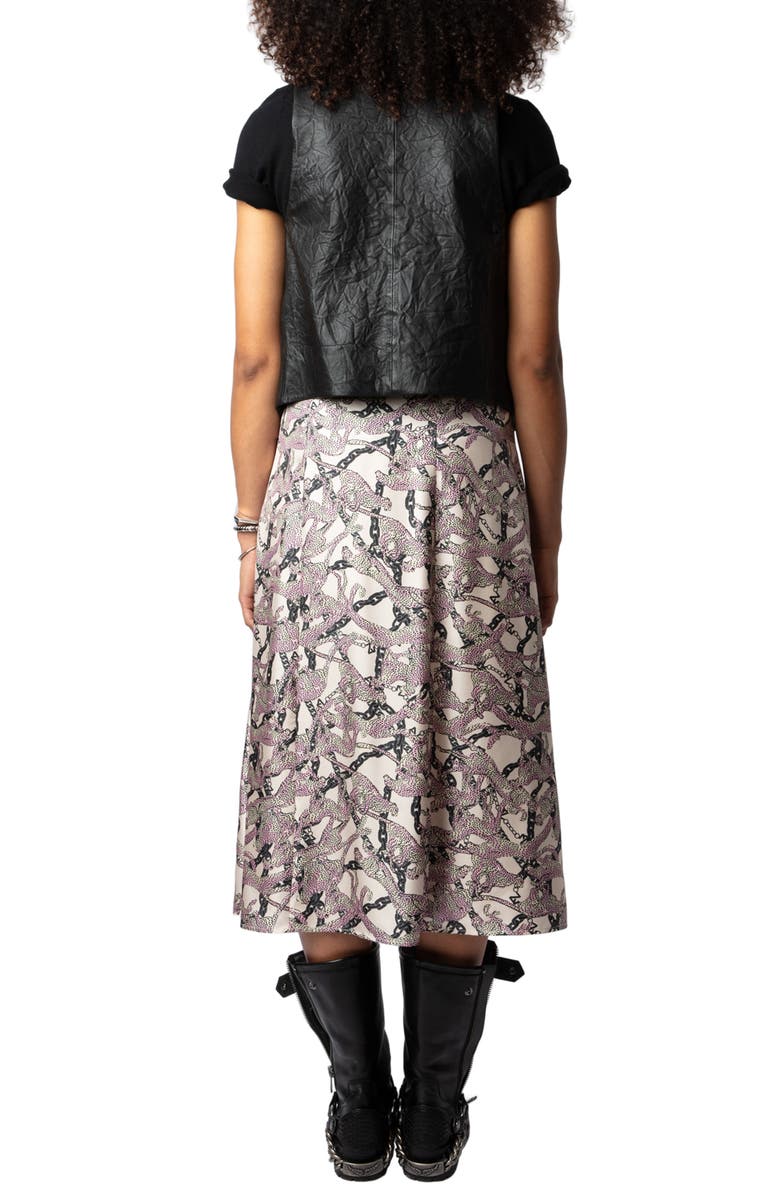 Zadig & Voltaire Wild Chains Side Button Silk Midi Skirt, Alternate, color, 