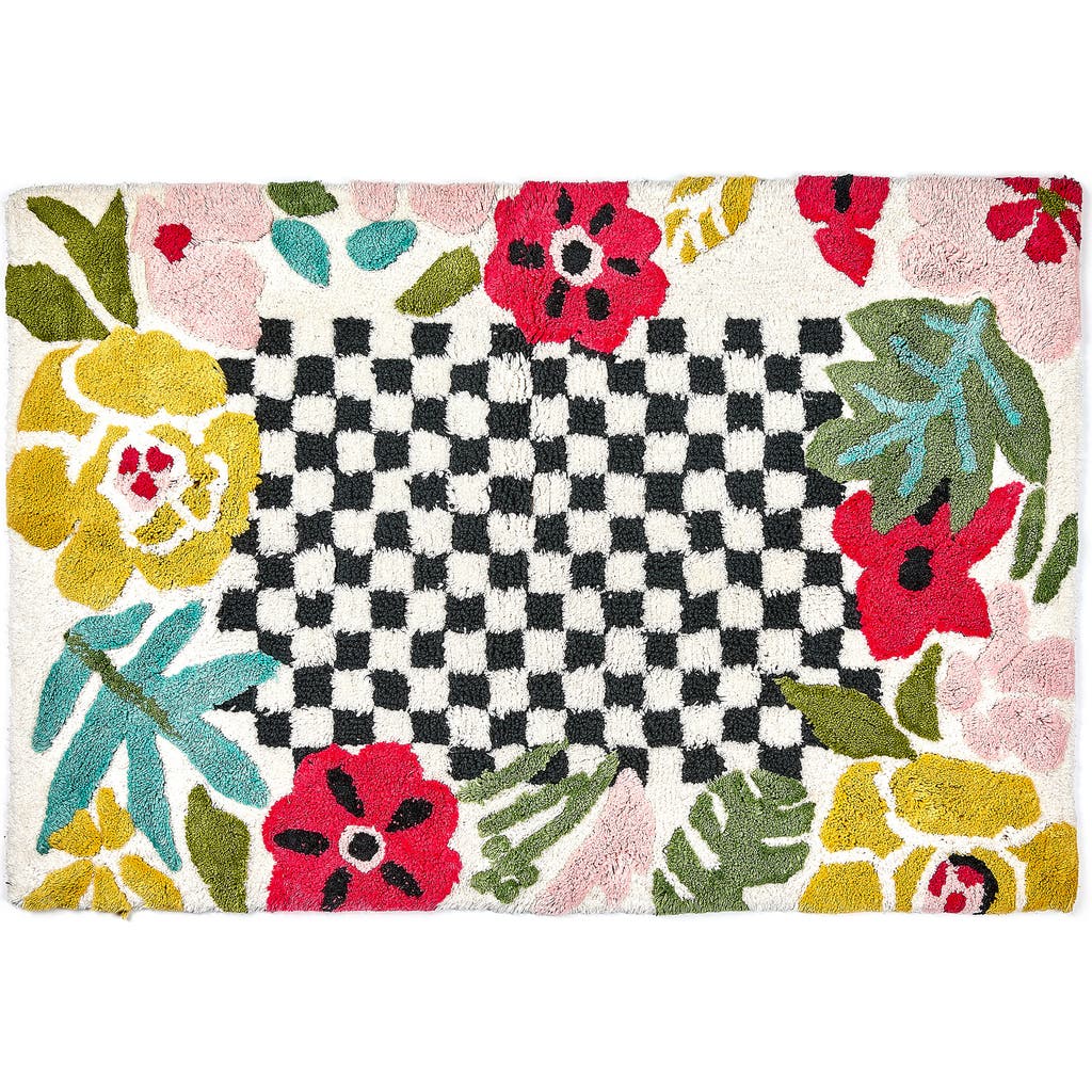 Mackenzie-childs Mackenzie Childs Floral Checkerboard Cotton Bath Rug In Multi
