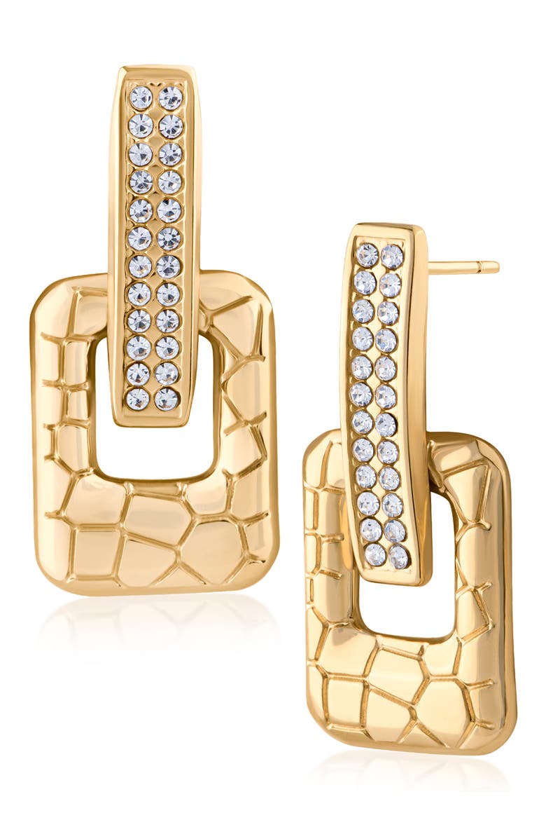 Croc Embossed Door Knocker Drop Earrings, Main, color, CLEAR GOLD