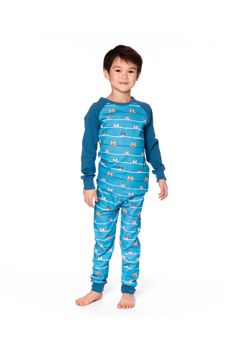 Deux par Deux Two-Piece Organic Cotton Pajama Set Dog, Main, color, Blue