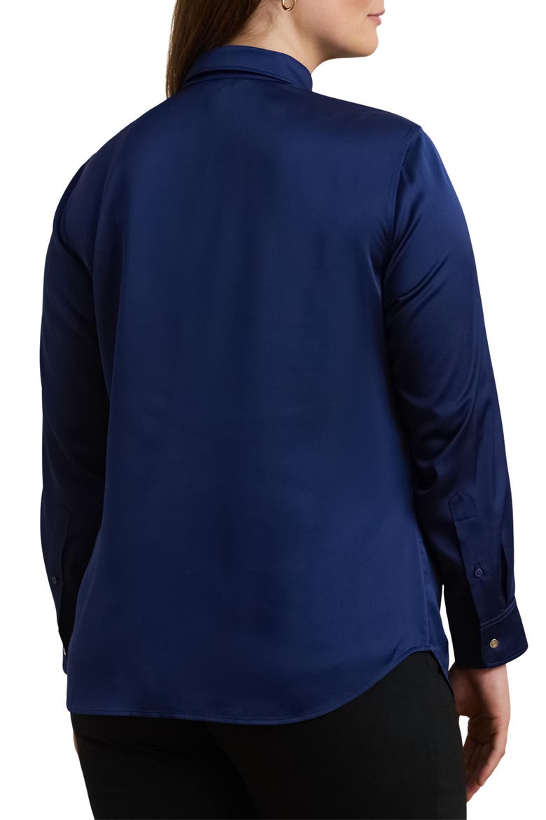 Charmeuse Button-Up Shirt, Alternate, color, HOLIDAY NAVY