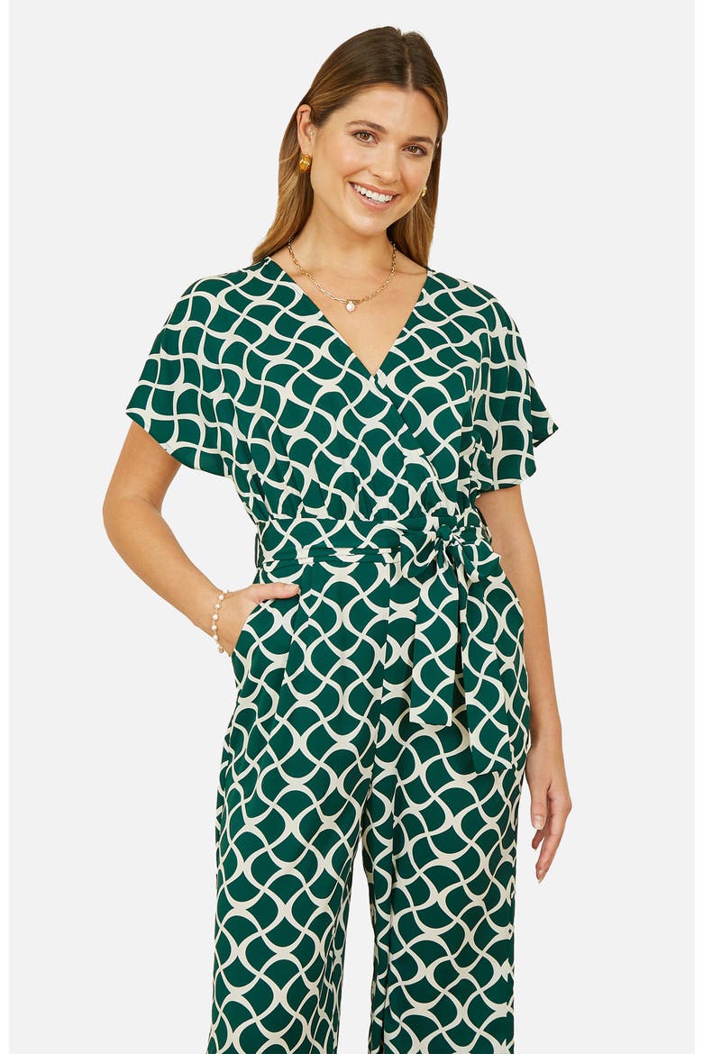Geometric Print Wrap Jumpsuit, Alternate, color, Green
