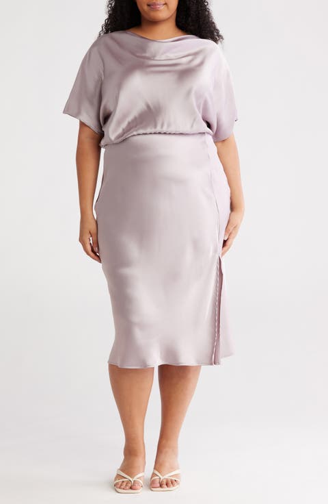 Satin Off the Shoulder Dress (Plus)