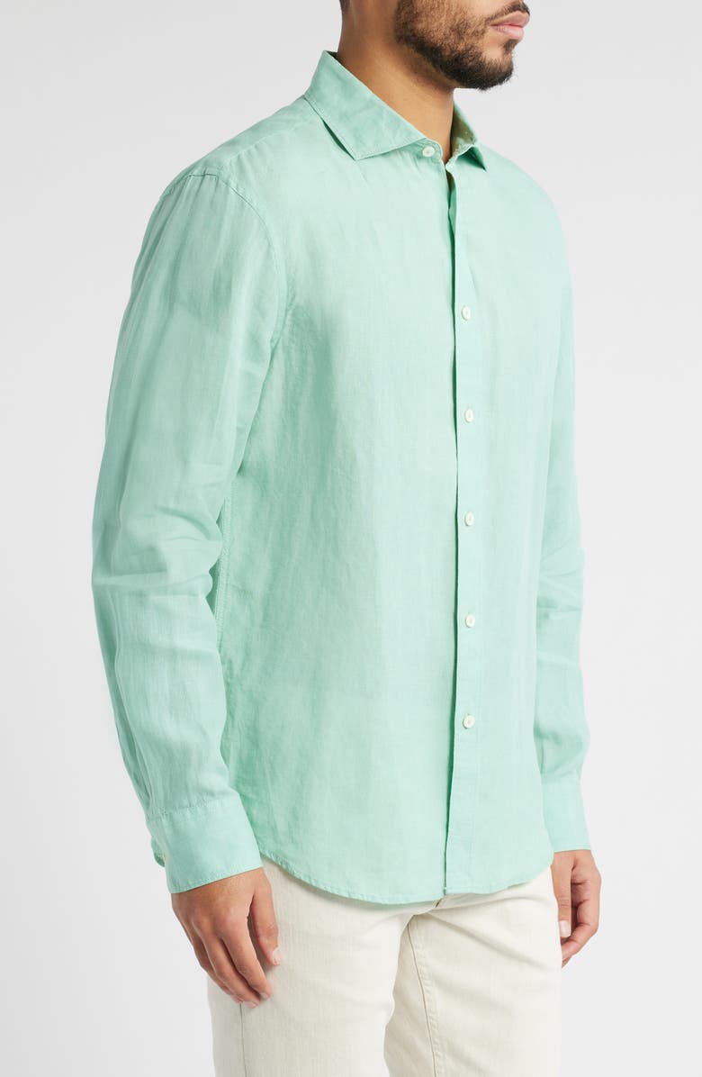 Bugatchi Axel Shaped Fit Linen Button-Up Shirt, Alternate, color, Menthol