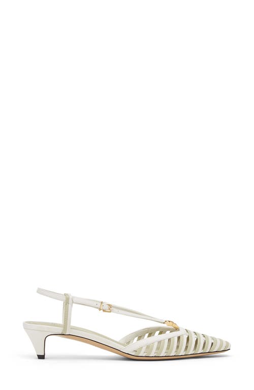 Fendi Two-tone Leather Ffold Pumps In F1str Bianco Set/real Sage