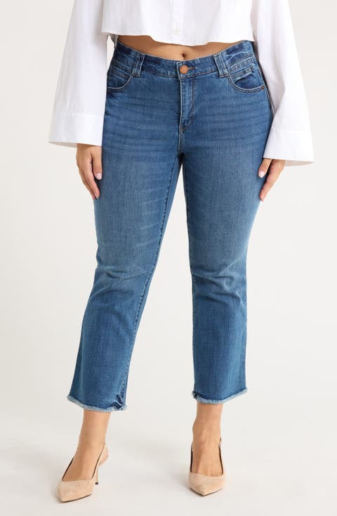 Fray Hem Crop Flare Jeans (Plus)