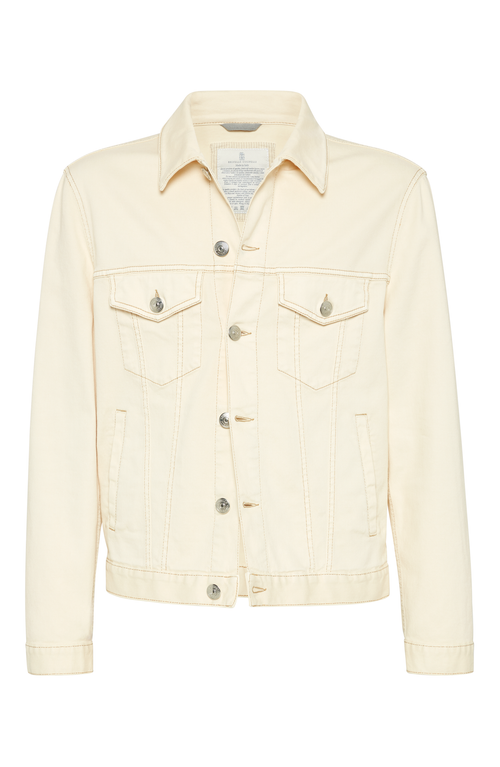 Brunello Cucinelli Classic White Denim Jacket For Men In Cream