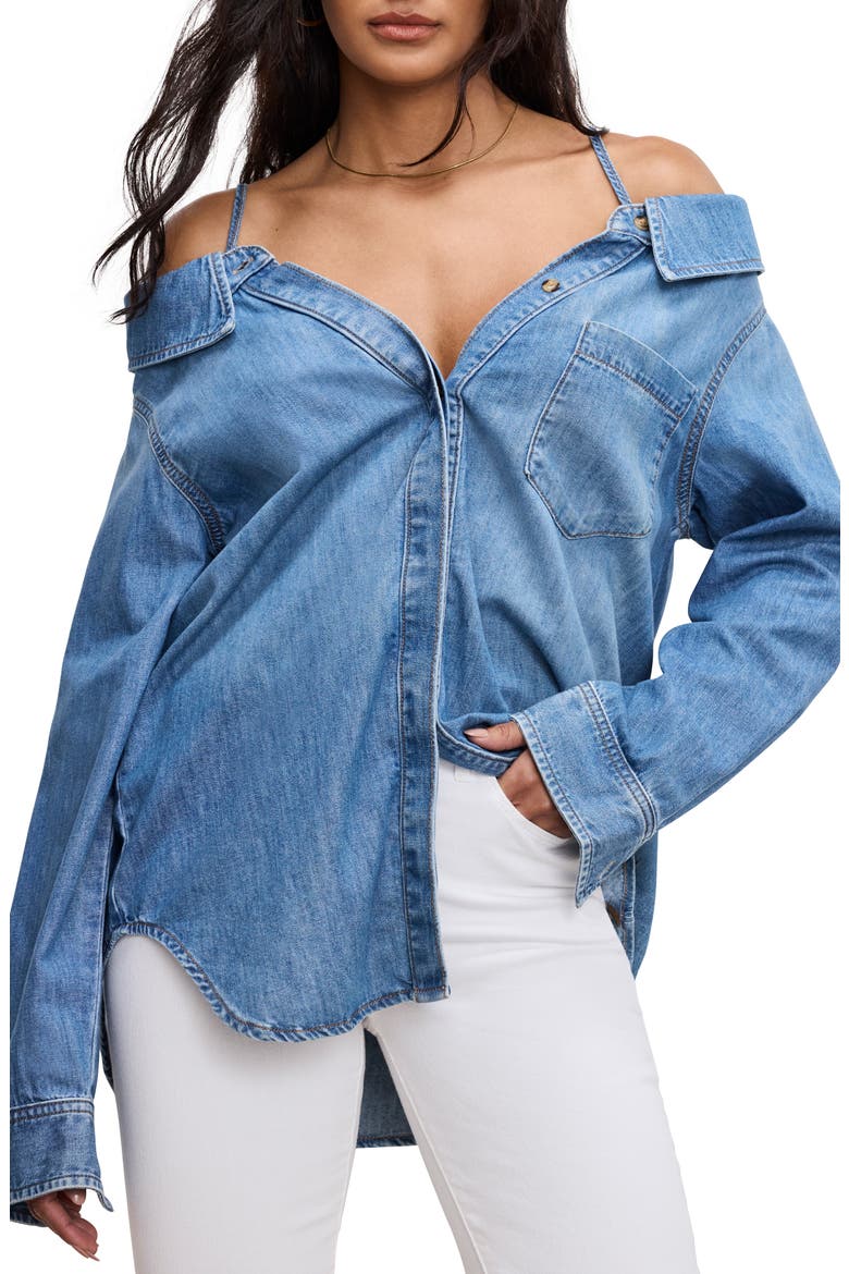 Off the Shoulder Denim Shirt, Main, color, INDIGO772