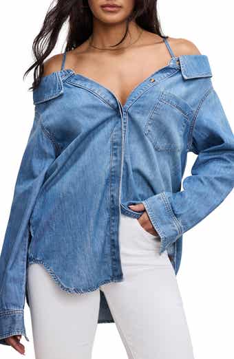 Off the Shoulder Denim Shirt