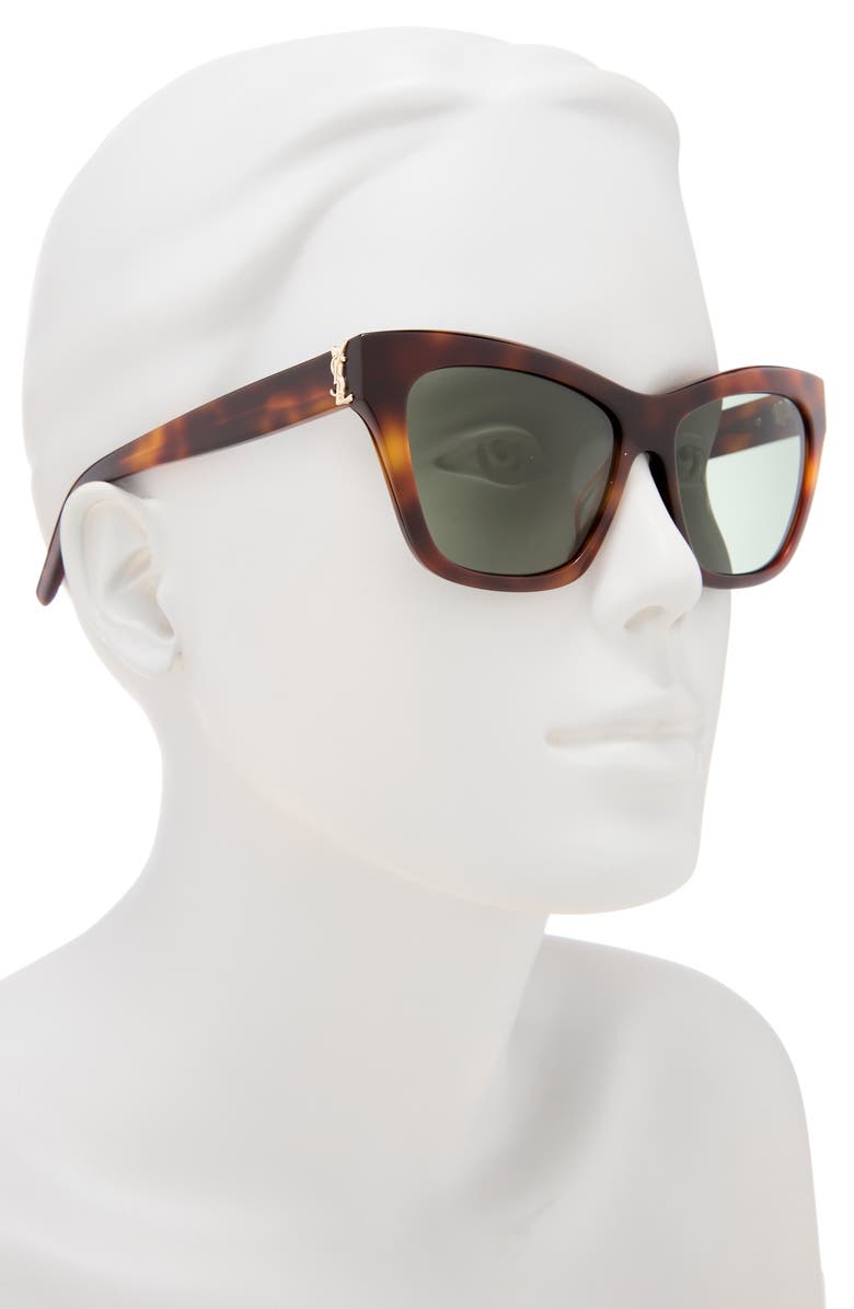 Saint Laurent 56mm Cat Eye Sunglasses, Alternate, color, Havana Havana Green