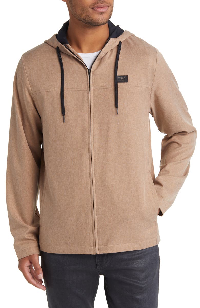 TravisMathew Beer Garden Colorblock Hooded Jacket, Alternate, color, Heather Portabella