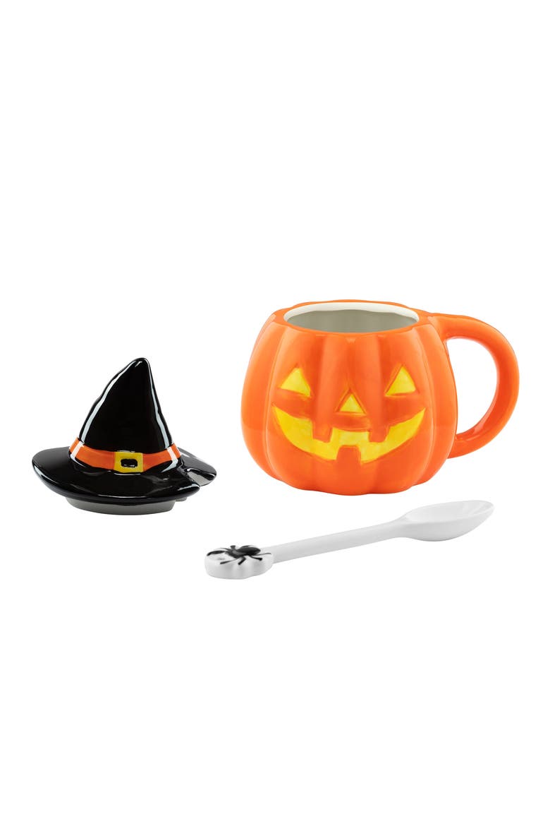 18 oz. Jack-O-Lantern Lidded Mug with Spoon, Alternate, color, Orange