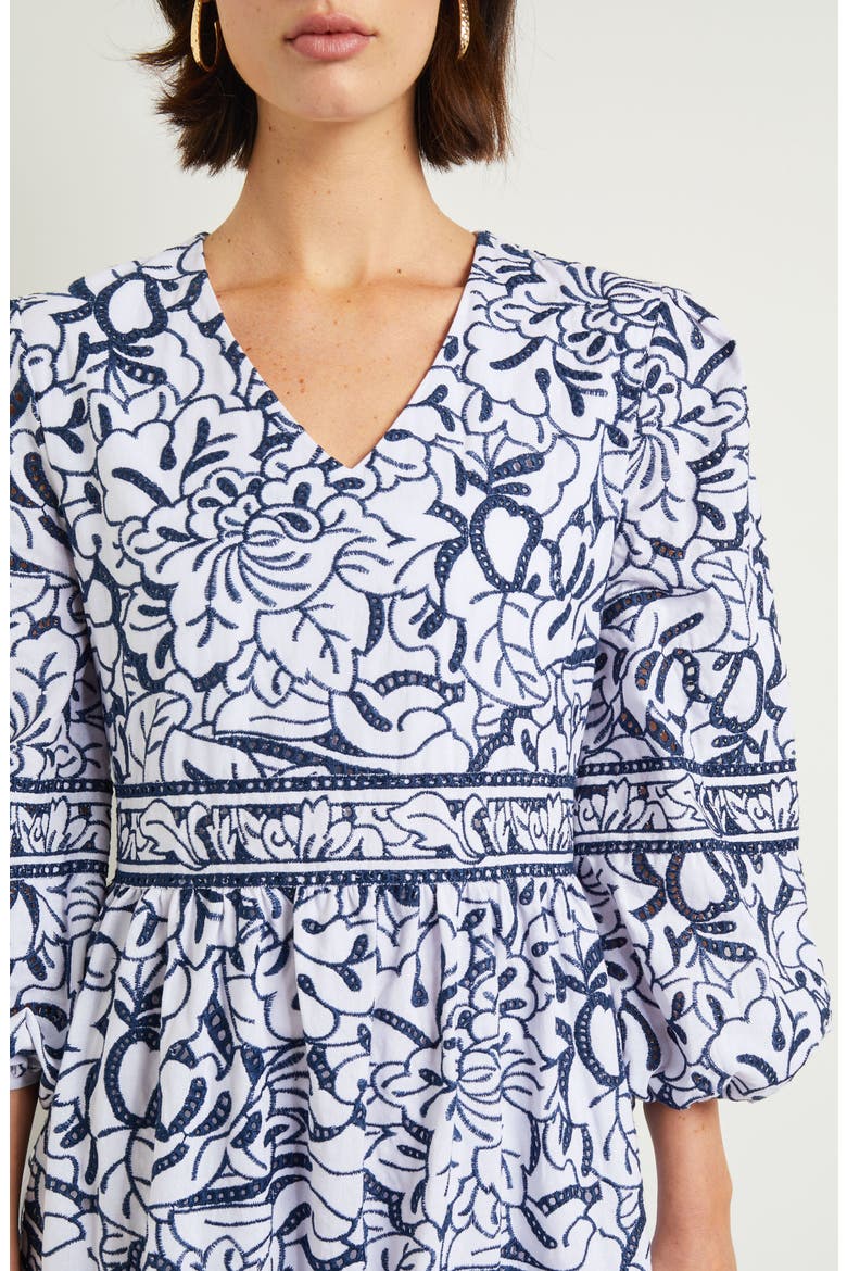Embroiderd Floral Cotton Maxi Dress, Alternate, color, MAZARINE/ WHITE