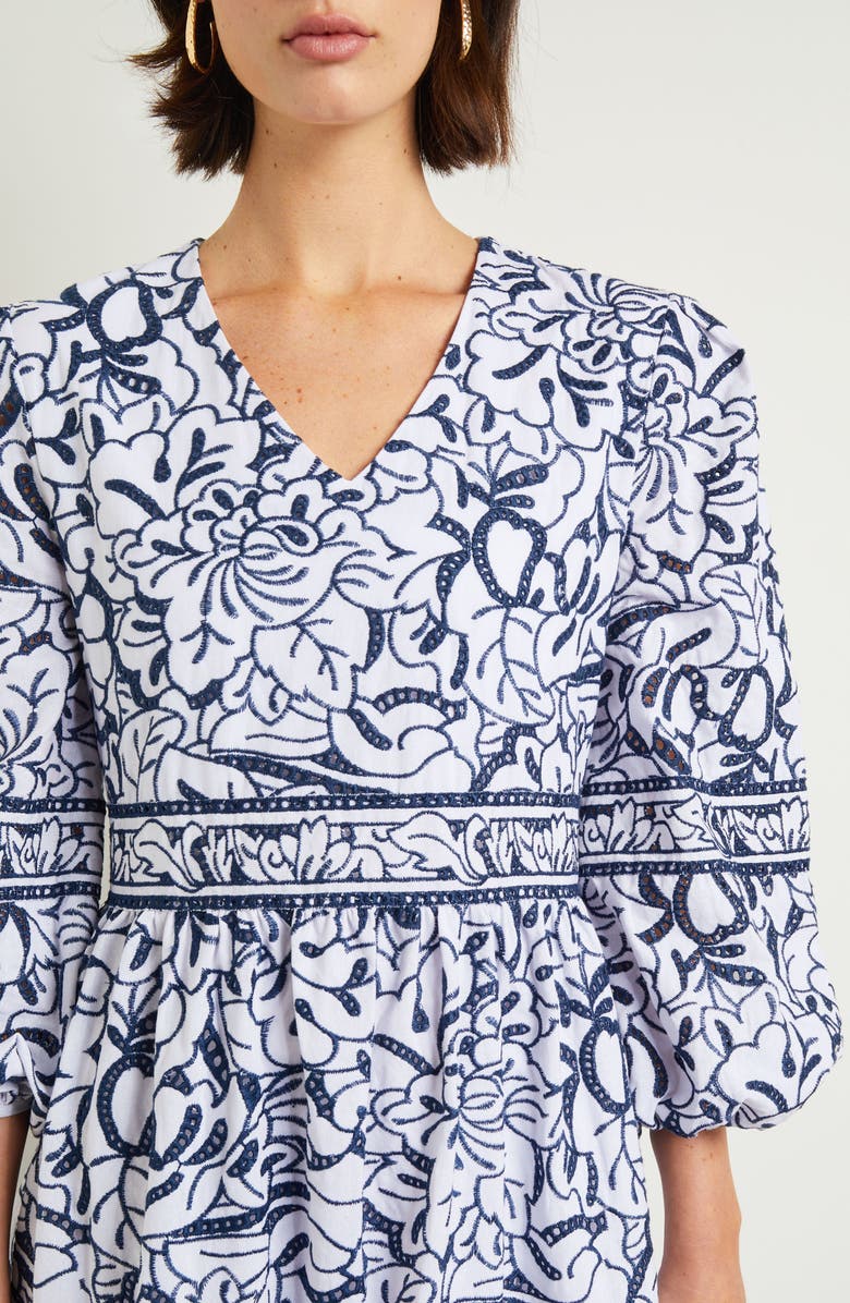 Misook Embroiderd Floral Cotton Maxi Dress, Alternate, color, Mazarine/ White