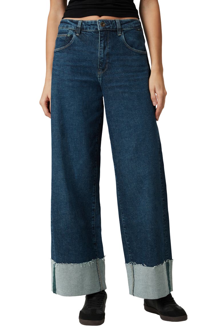 Cathy Cuffed Mid Rise Wide Leg Jeans, Main, color, DARK BLUE DENIM