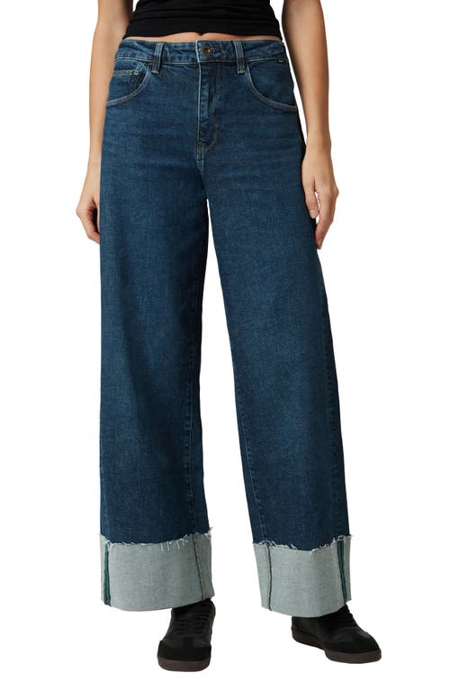 Mavi Jeans Cathy Cuffed Mid Rise Wide Leg Jeans In Dark Blue Denim